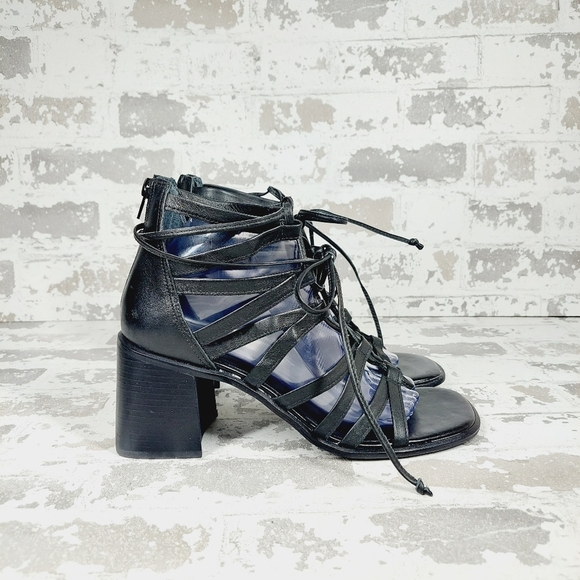 New Steve Madden Cherri Black Leather Strappy Block Heel Sandals V193 - Picture 5 of 11